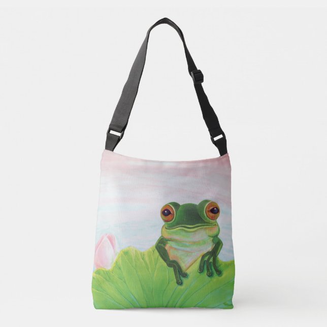 Green Frog Relaxing in the pond  Crossbody Bag (Front)