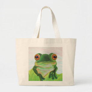 Green Frog Relaxing in the pond  Large Tote Bag