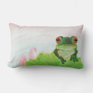 Green Frog Relaxing in the pond Lumbar Pillow  