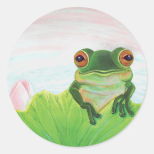Green Frog Relaxing in the pond Round Sticker
