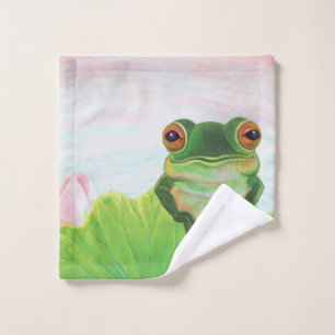 Green Frog Relaxing in the pond  Wash Cloth