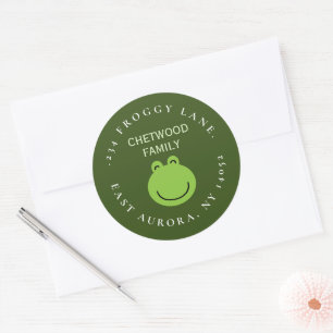 Green Frog Round Return Address Label