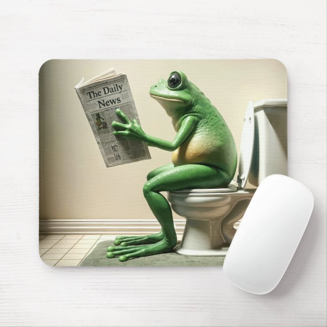 Green Frog Sitting On a Toilet Mouse Pad (With Mouse)