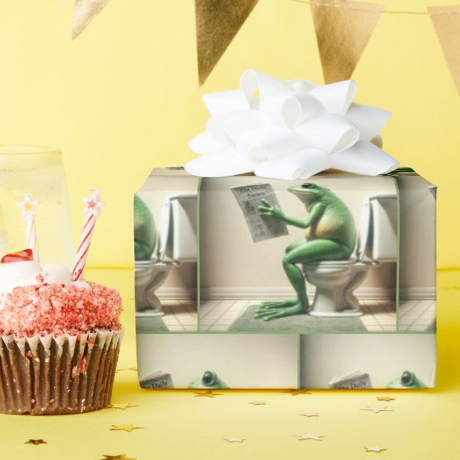 Green Frog Sitting On a Toilet Wrapping Paper (Birthday Party)
