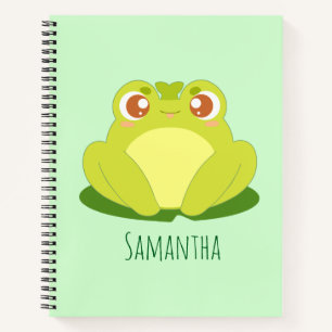 Green Frog Sitting On Leaf Notebook