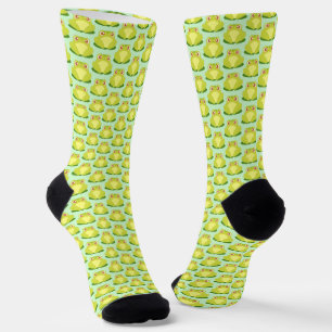 Green Frog Sitting On Leaf Socks