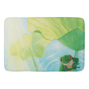Green Frog under Lily Pad  Bath Mat