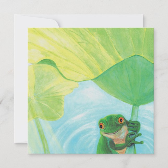 Green Frog under Lily Pad Greeting Card (Front)