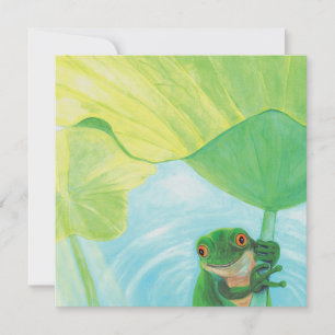 Green Frog under Lily Pad Greeting Card