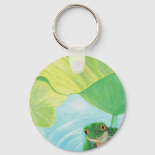 Green Frog under Lily Pad  Keychain