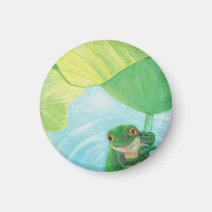 Green Frog under Lily Pad Magnet