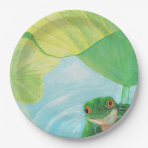 Green Frog under Lily Pad  Paper Plate