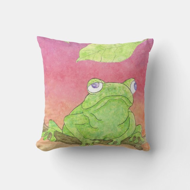 green frog water colour purple pillow (Front)