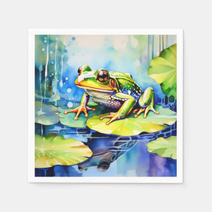 Green Frog Watercolor Napkin