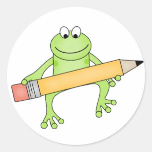Green Frog with Pencil Classic Round Sticker