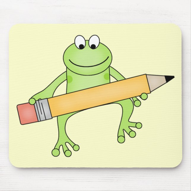 Green Frog with Pencil Tshirts and Gifts Mouse Pad (Front)