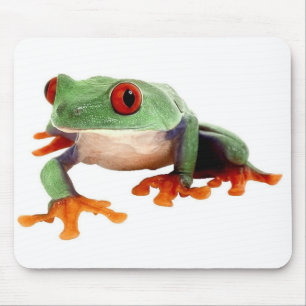 green frog with red eyes mouse pad