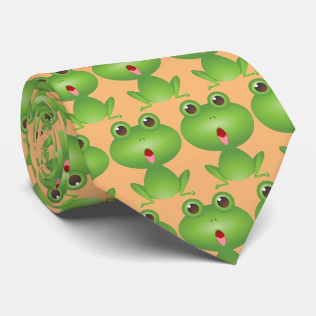 Green Frogs Cute Neck Tie (Rolled)
