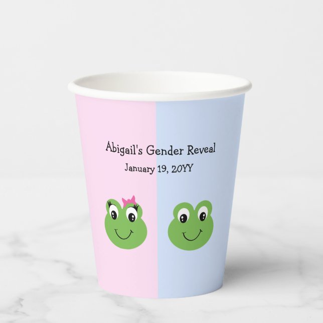 Green Frogs Gender Reveal Baby Shower Paper Cups (Front)