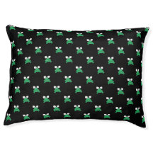 Green Frogs on Black Dog Bed