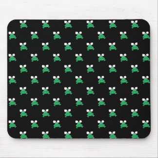Green Frogs on Black Mouse Pad
