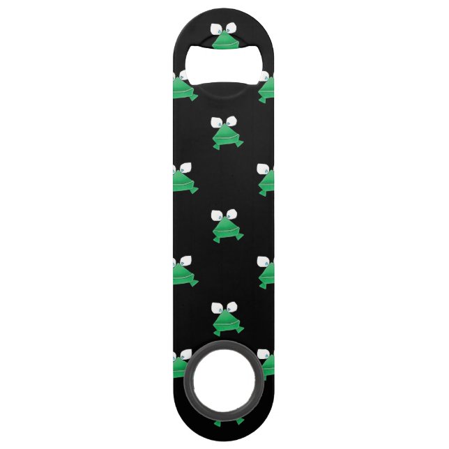 Green Frogs on Black Speed Beer Bottle Opener Bar Key (Front)