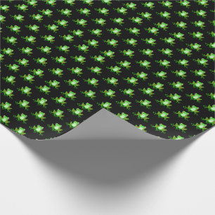 green frogs on black wrapping paper