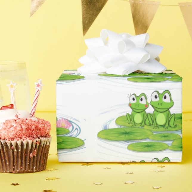 green frogs on lily pad wrapping paper (Birthday Party)