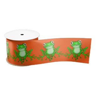 Green Frogs on Orange Satin Ribbon