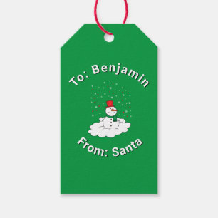 Green From Santa Custom Name Snowman Snowflakes Gift Tags