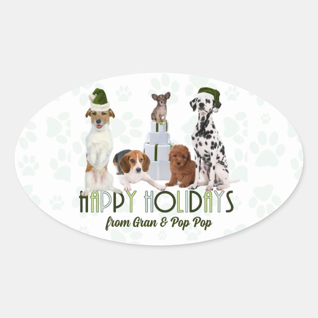 Green From the Pack Holiday Dogs Christmas Oval Sticker (Front)