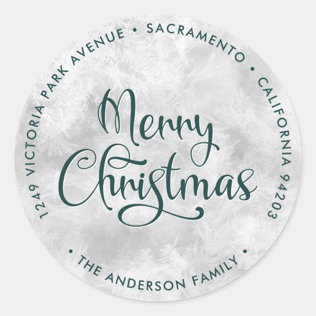Green Frosty Merry Christmas Return Address Labels (Front)