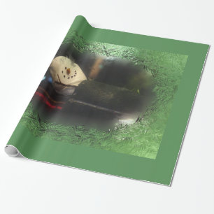 Green Frosty S'mores Snowman Wrapping Paper