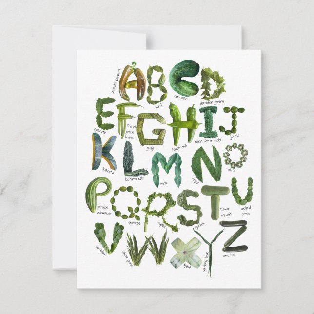 Green Fruits and Veggies Alphabet - Veggies  Invitation (Front)