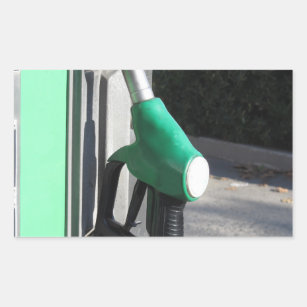 Green fuel pistol on gas station . Unleaded petrol Sticker