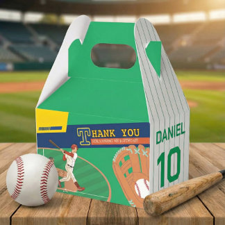 Green Fun Baseball Batter and Catcher Birthday Favor Box