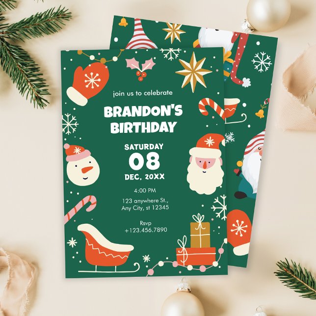 Green Fun Christmas birthday Invitation (Creator Uploaded)