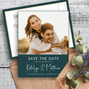 Green Fun Script Modern Photo Minimalist Wedding S Announcement Postcard