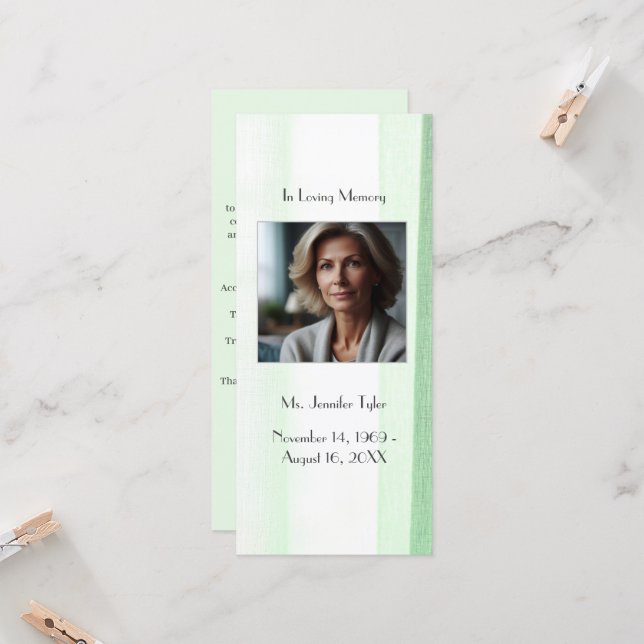 Green Funeral Memorial Prayer Bookmark Card (Front/Back In Situ)