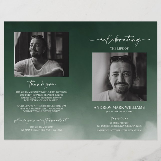 Green Funeral Order of Service Folded Program (Front)