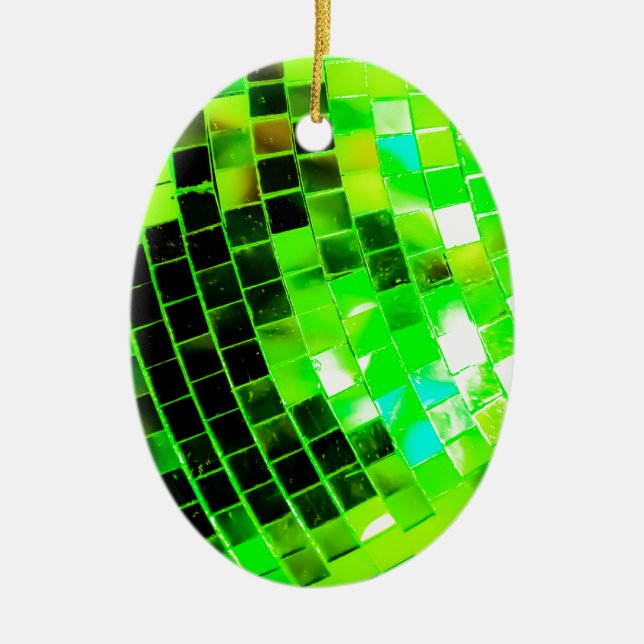 Green Funky Disco Ball Ceramic Ornament (Front)