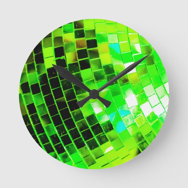 Green Funky Disco Ball Round Clock (Front)