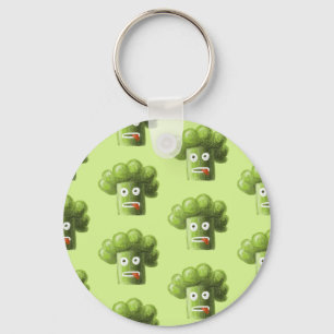 Green Funny Cartoon Broccoli Vegetarian Pattern Keychain