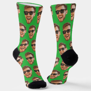 Green Funny Custom Face Photo Crew Socks