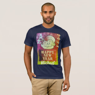 Green Funny Cute Little Cartoon Boy Happy New Year T-Shirt