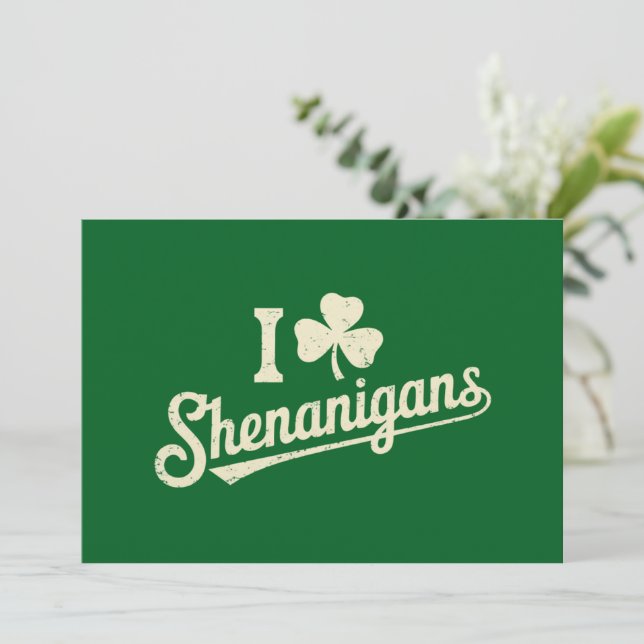 Green Funny Irish Patty's Shamrock Saint Patricks  Invitation (Standing Front)