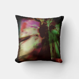 Green Fuschia Beige Batik-like Abstract Flower Art Throw Pillow