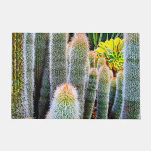 Green fuzzy cacti close-up photo bold modern chic doormat