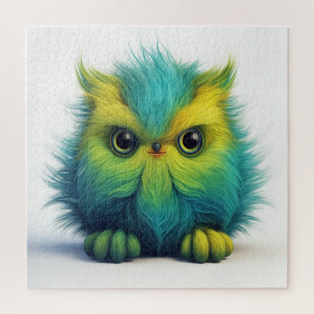 Green Fuzzy Owl Fantasy Creature Puzzle (Vertical)