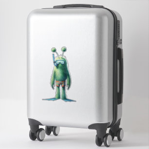 Green Fuzzy Snorkelling Alien Sticker